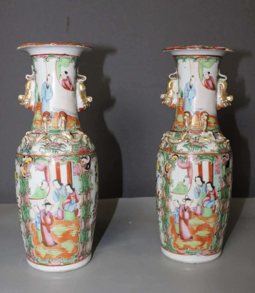 Pair Of Canton Porcelain Vases, China Circa 1900