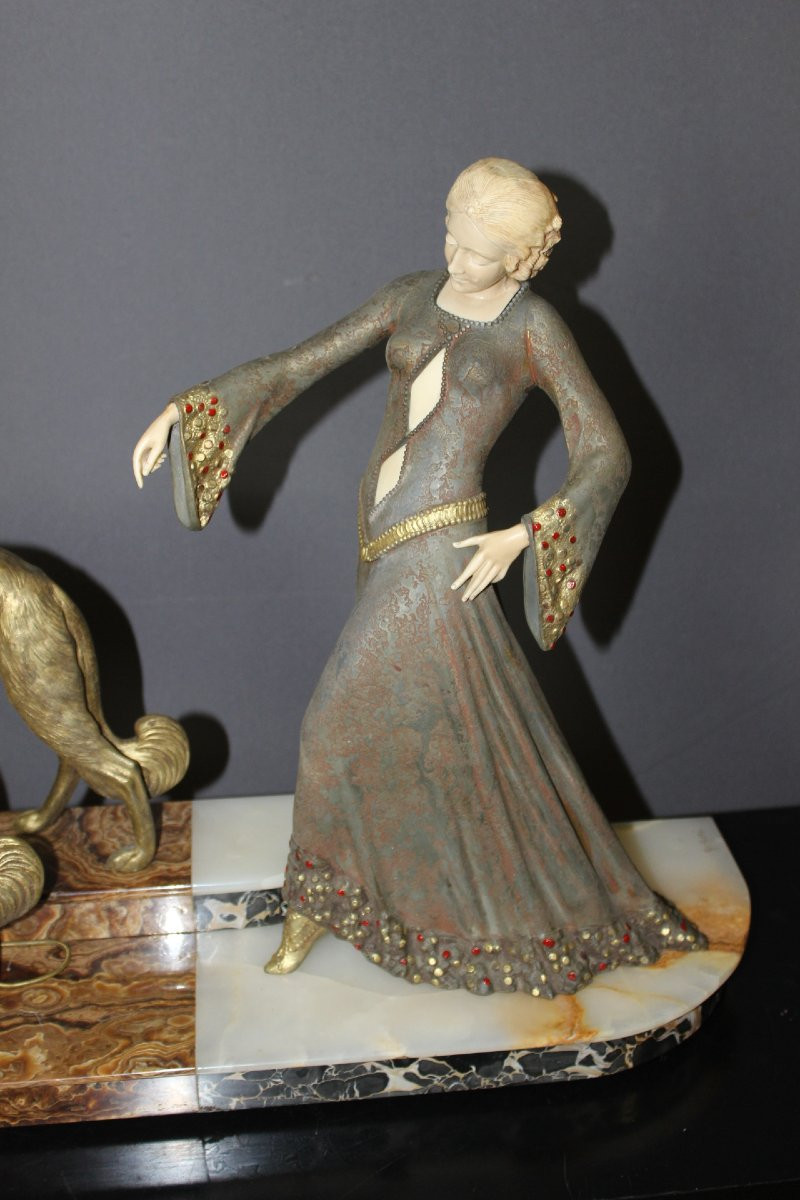 Chryséléphantine , Femme aux Lévriers  Par Georges Gori vers 1925-photo-3