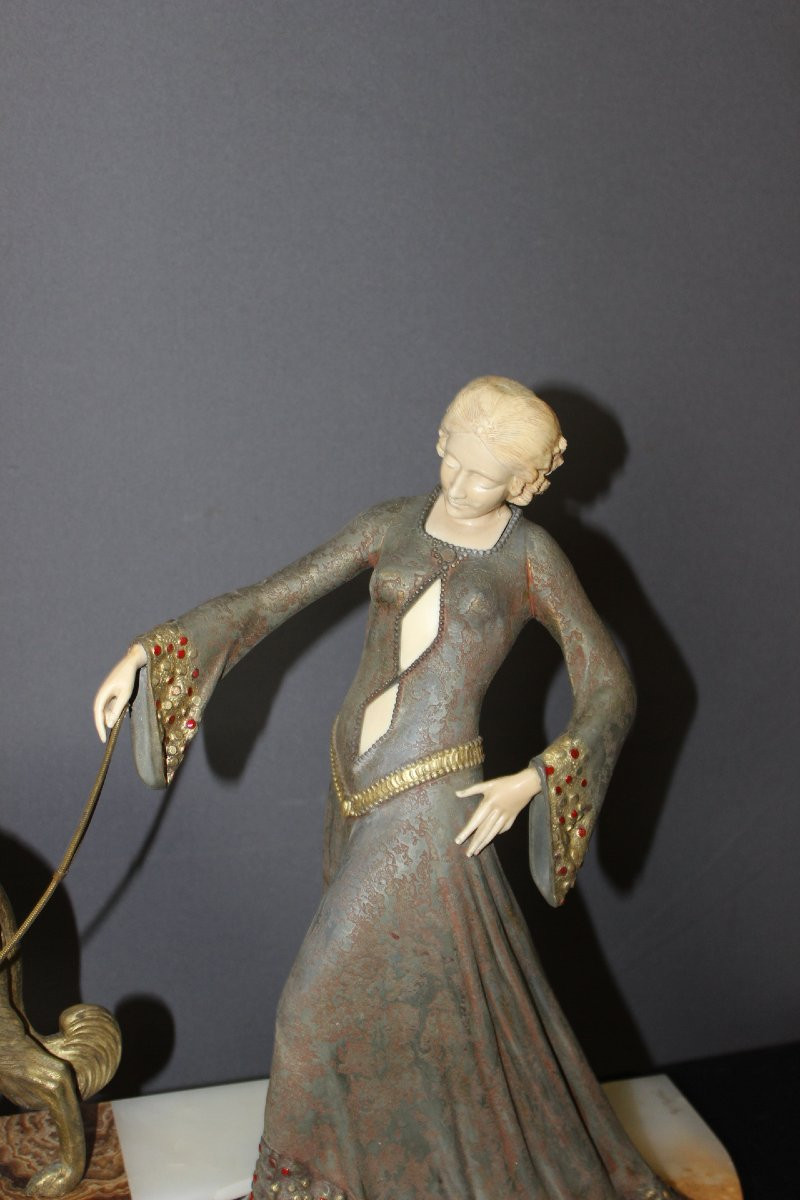 Chryséléphantine , Femme aux Lévriers  Par Georges Gori vers 1925-photo-1