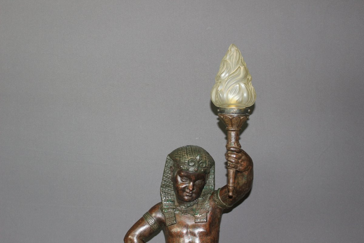 Nubian Egyptian Style Torch Holder In Cast Iron 19th Century-photo-2