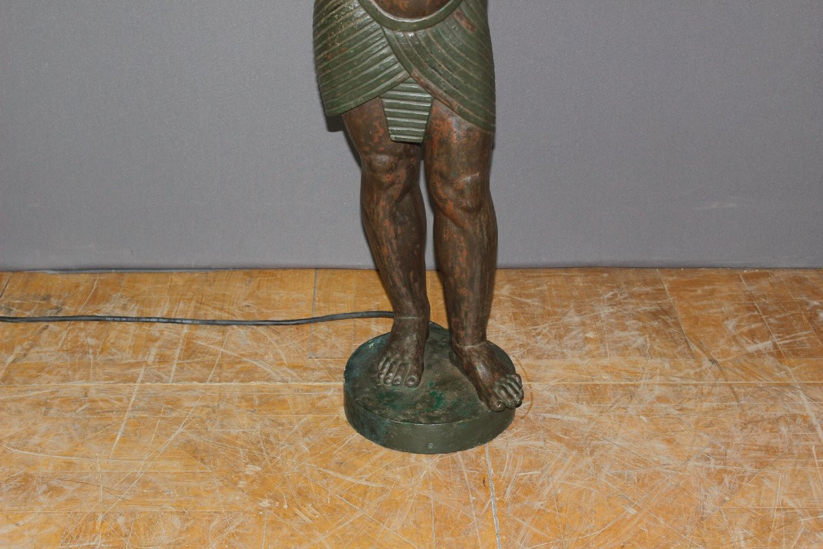 Nubian Egyptian Style Torch Holder In Cast Iron 19th Century-photo-4