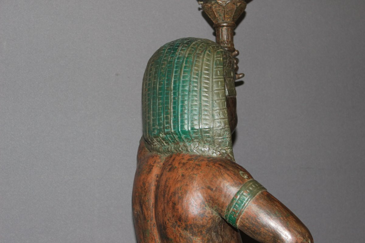 Nubian Egyptian Style Torch Holder In Cast Iron 19th Century-photo-5