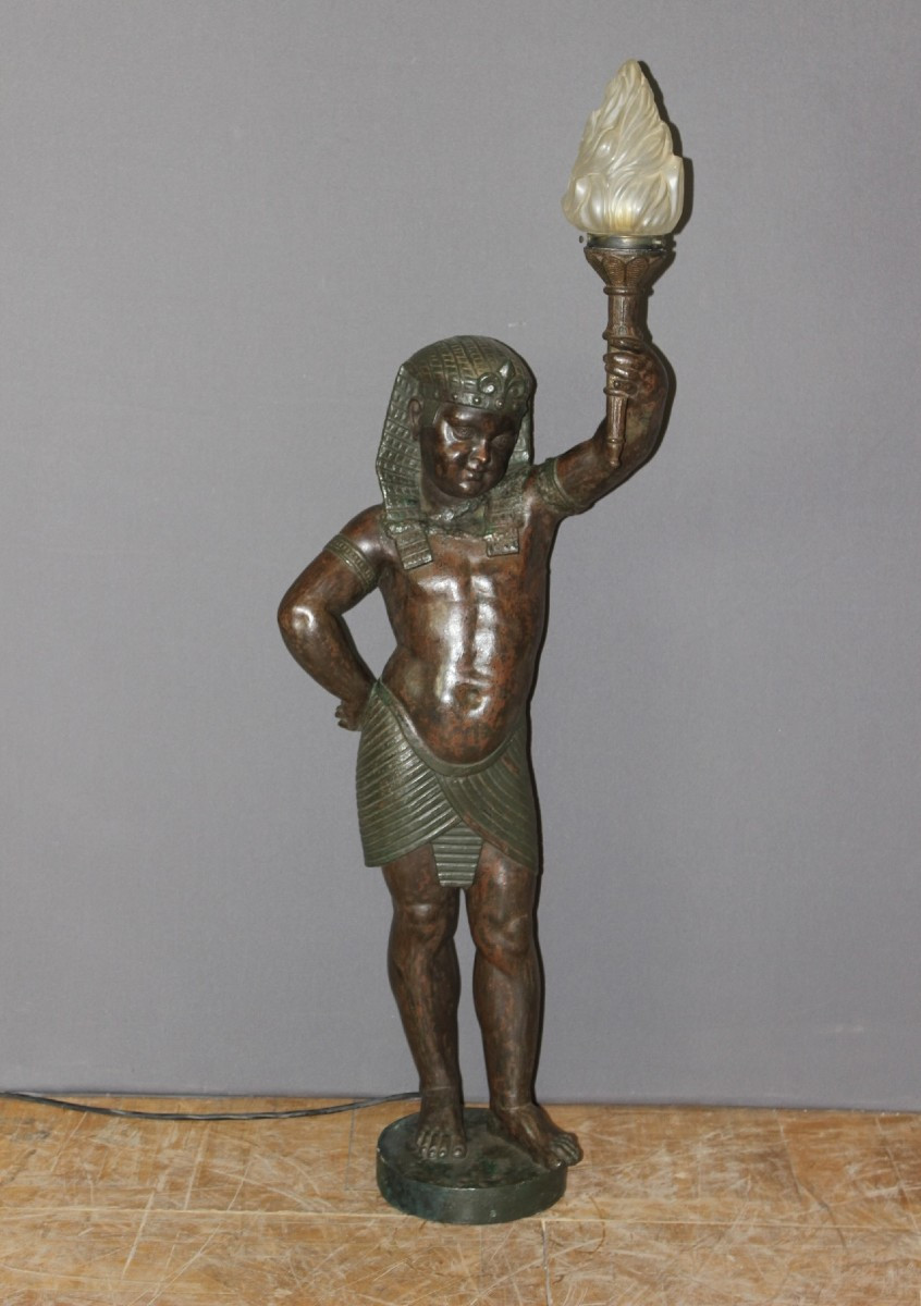 Nubian Egyptian Style Torch Holder In Cast Iron 19th Century