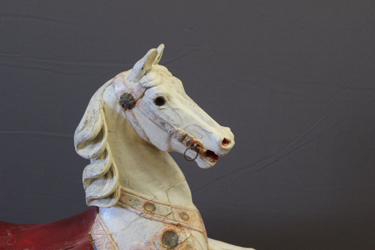 Carousel Horse In Polychrome Carved Wood, Late 19th Century-photo-2
