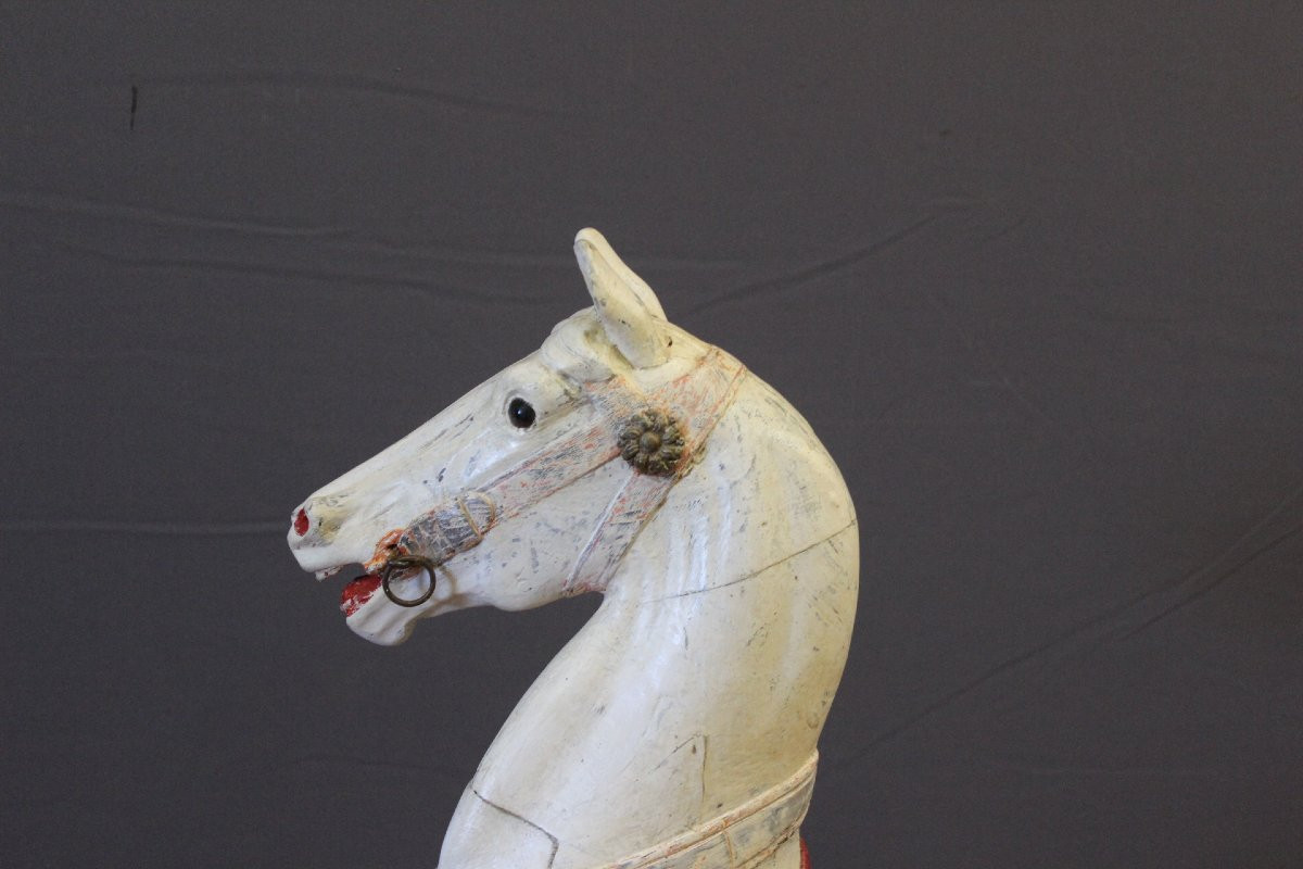 Carousel Horse In Polychrome Carved Wood, Late 19th Century-photo-6