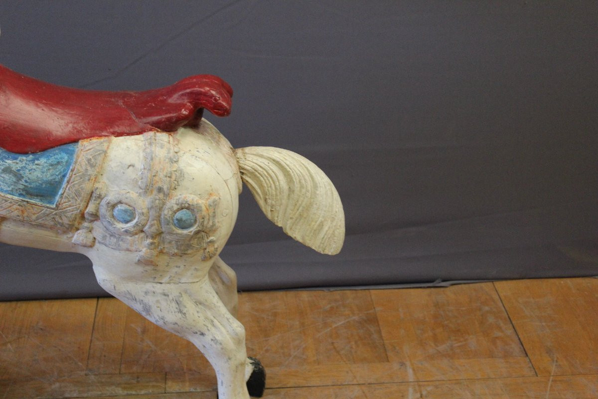 Carousel Horse In Polychrome Carved Wood, Late 19th Century-photo-7