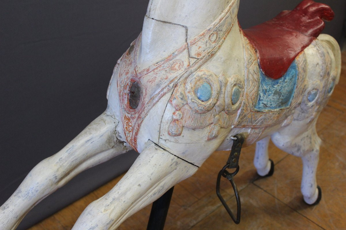 Carousel Horse In Polychrome Carved Wood, Late 19th Century-photo-8