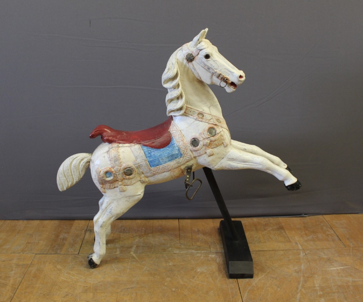 Carousel Horse In Polychrome Carved Wood, Late 19th Century