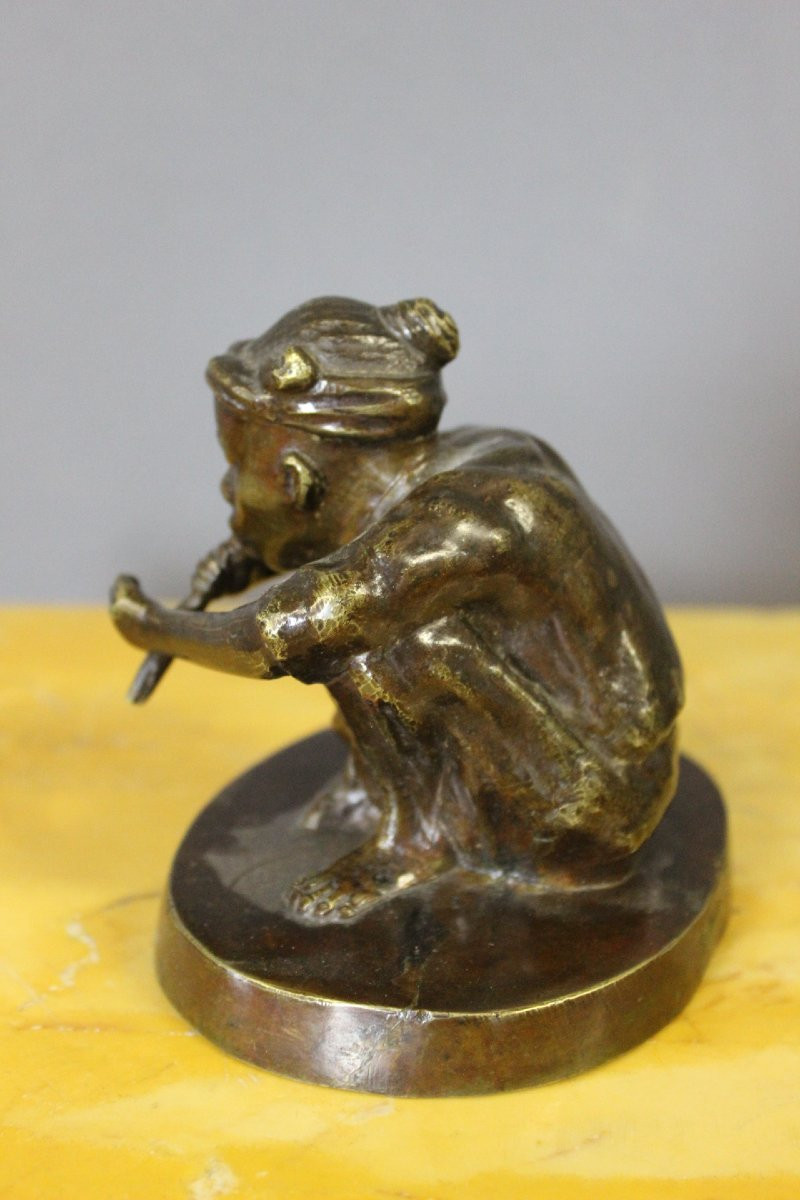 Indochinese Bronze Depicting A Flute Player Circa 1900-photo-4