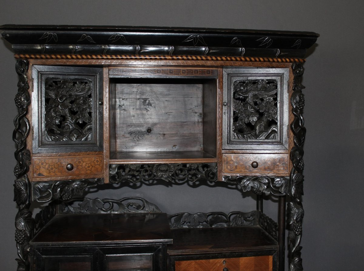 Japanese Marquetry Cabinet, Late 19th Century-photo-4