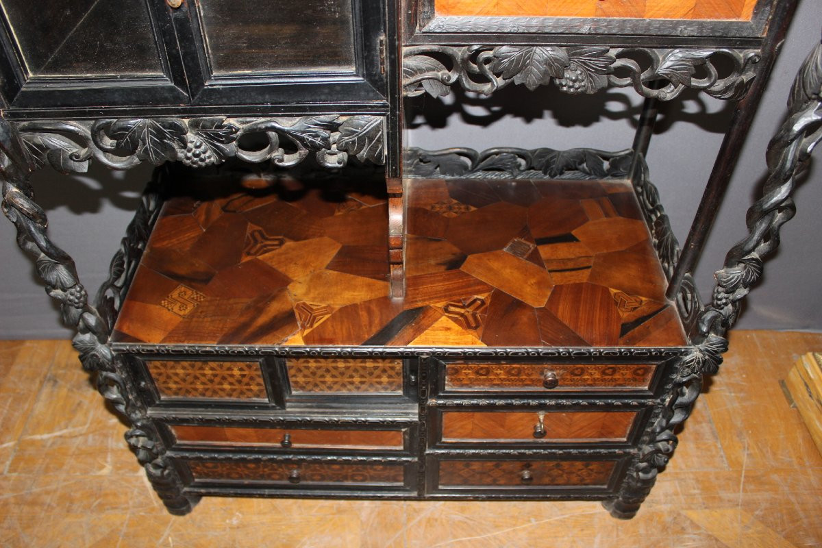 Japanese Marquetry Cabinet, Late 19th Century-photo-3