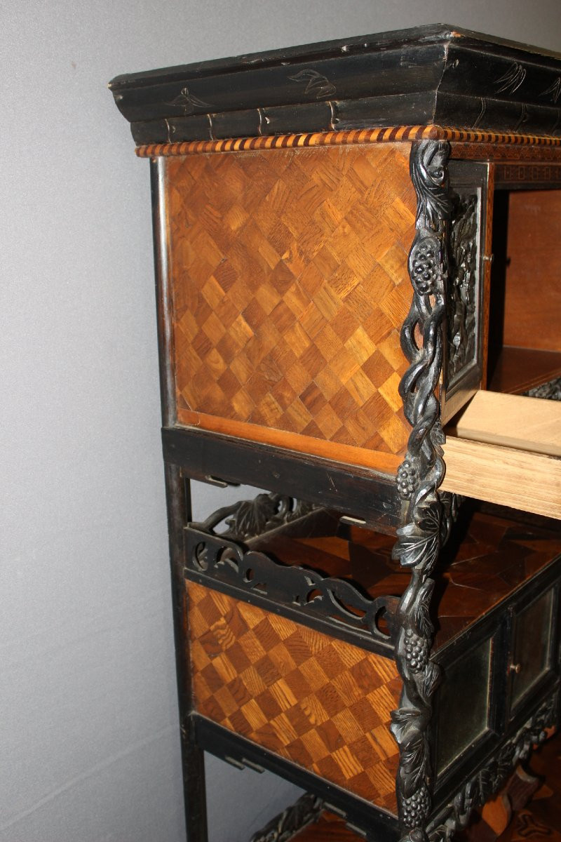 Japanese Marquetry Cabinet, Late 19th Century-photo-6