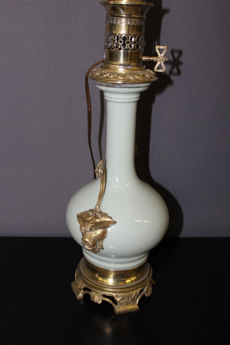 Pair Of Porcelain And Bronze Oil Lamps From The Late 19th Century-photo-2