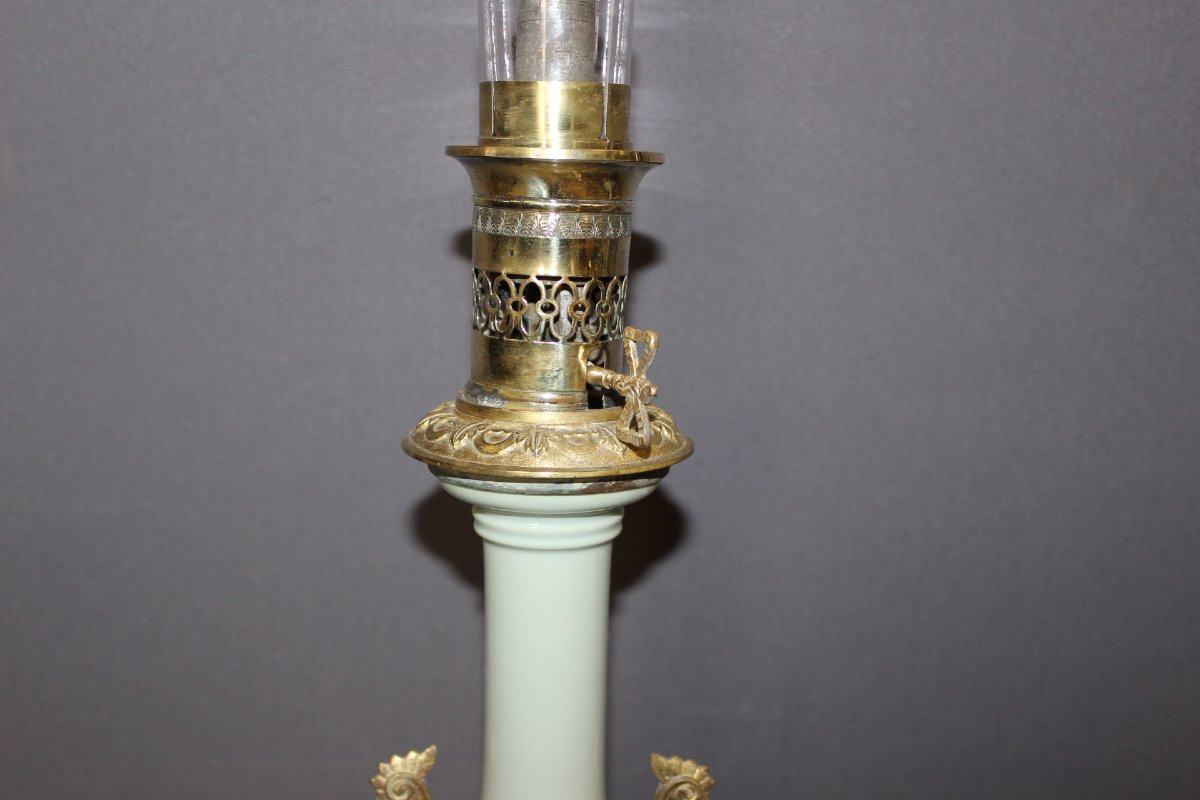 Pair Of Porcelain And Bronze Oil Lamps From The Late 19th Century-photo-3