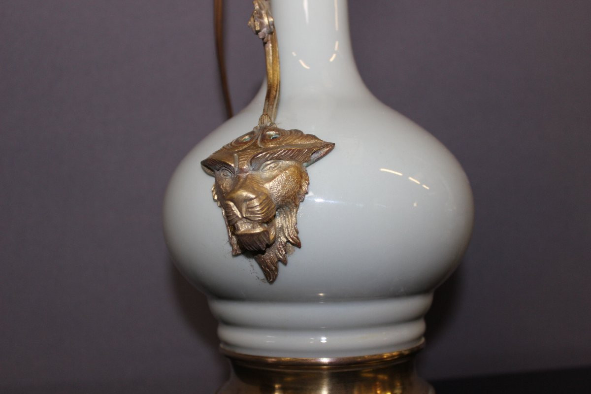 Pair Of Porcelain And Bronze Oil Lamps From The Late 19th Century-photo-1
