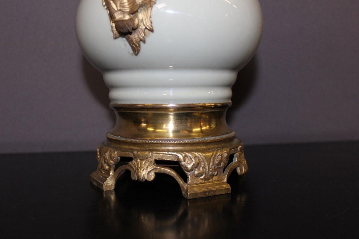 Pair Of Porcelain And Bronze Oil Lamps From The Late 19th Century-photo-2