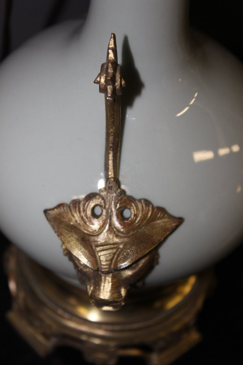 Pair Of Porcelain And Bronze Oil Lamps From The Late 19th Century-photo-6