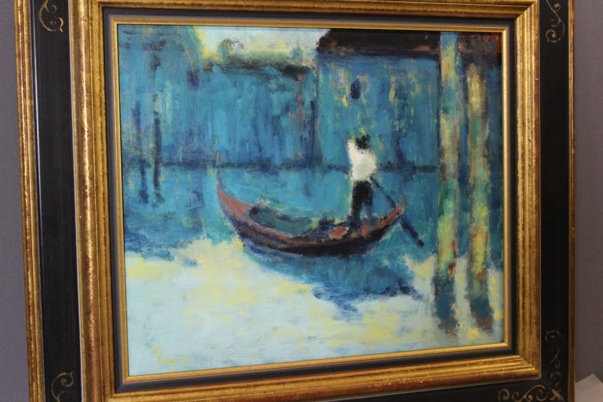 Huile sur toile "Le Gondolier" par Raguz Secko -photo-3