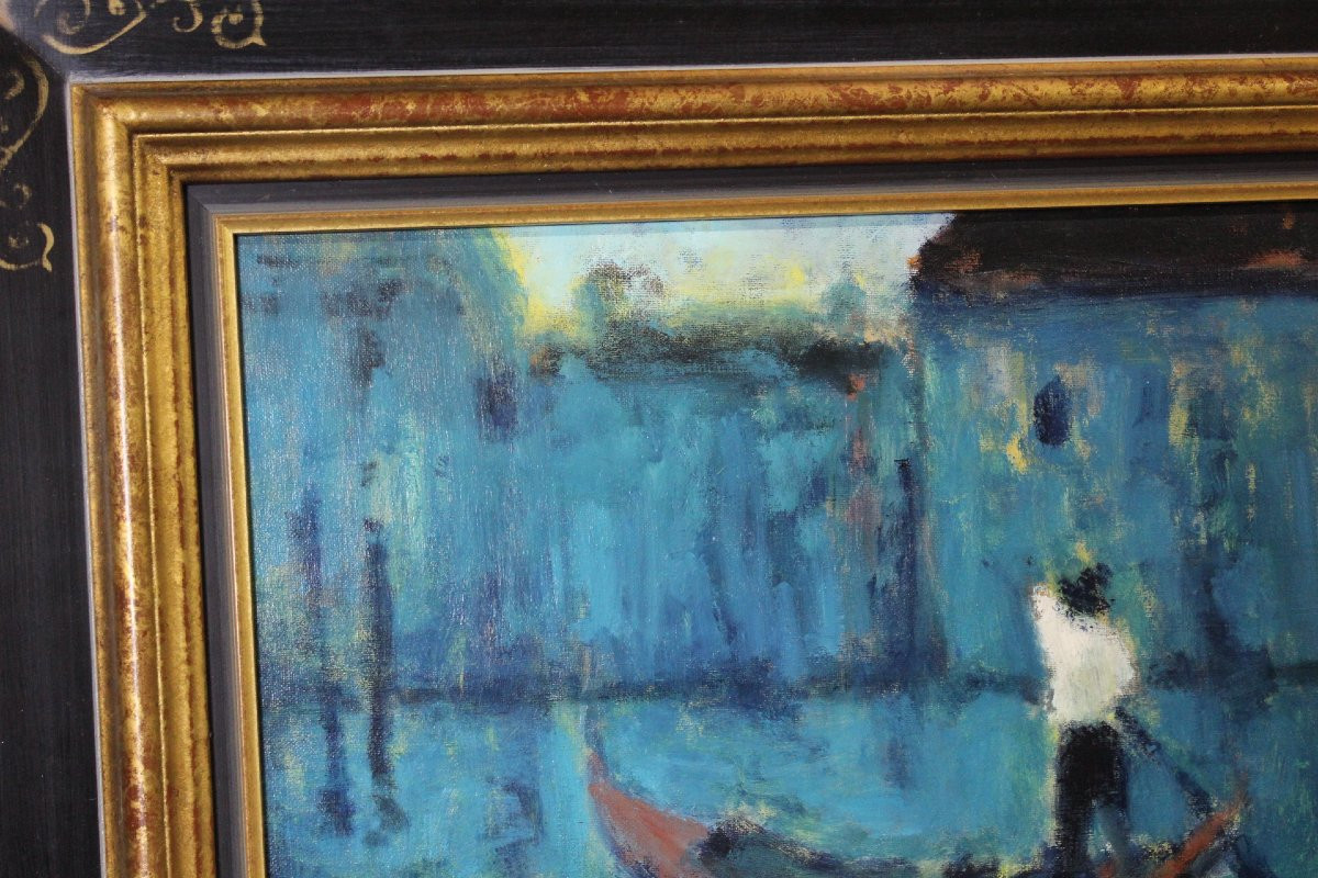 Huile sur toile "Le Gondolier" par Raguz Secko -photo-1