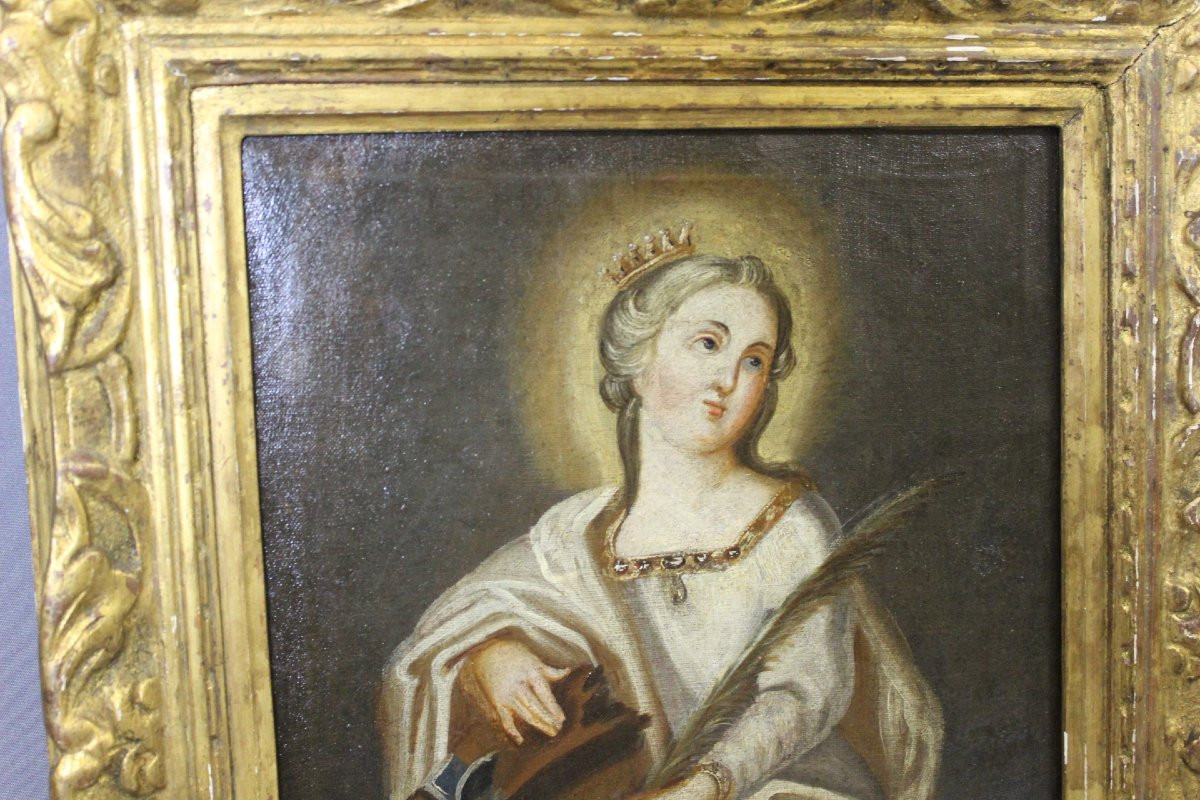 Huile sur toile " Sainte Catherine d'Alexandrie " fin du XVIII siècle -photo-2