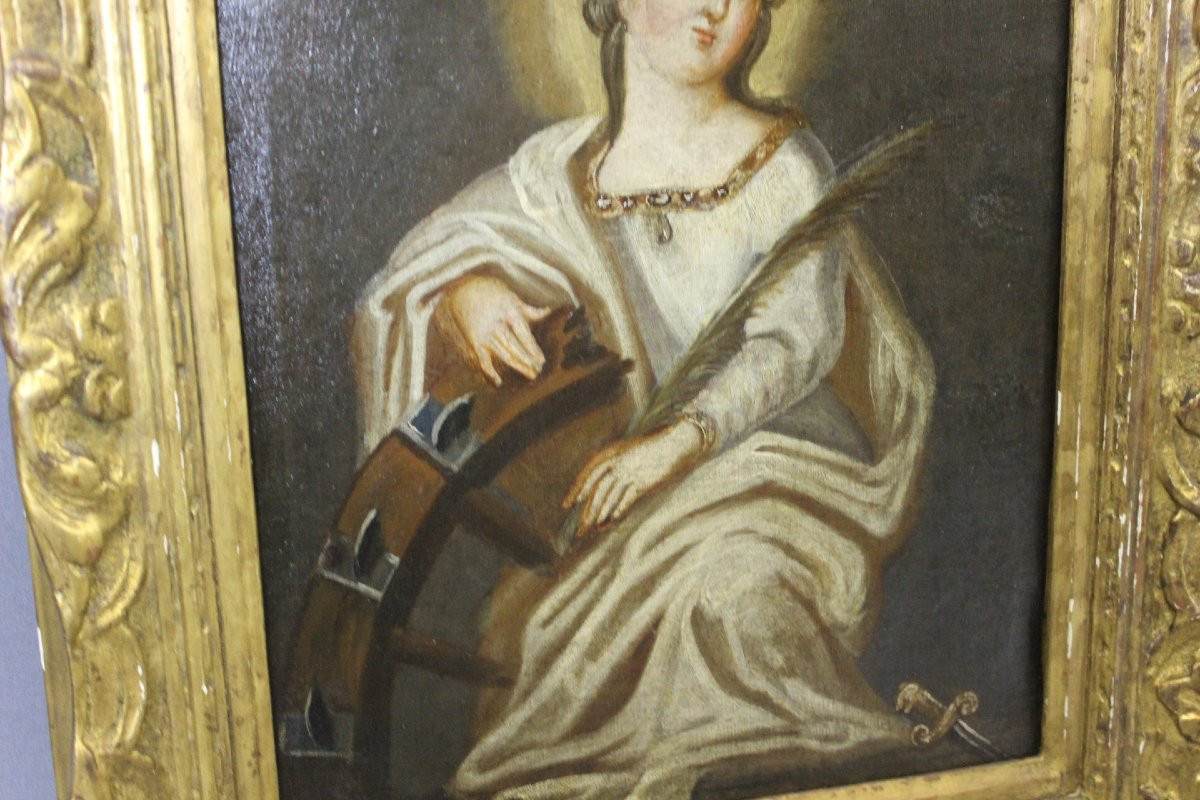 Huile sur toile " Sainte Catherine d'Alexandrie " fin du XVIII siècle -photo-3
