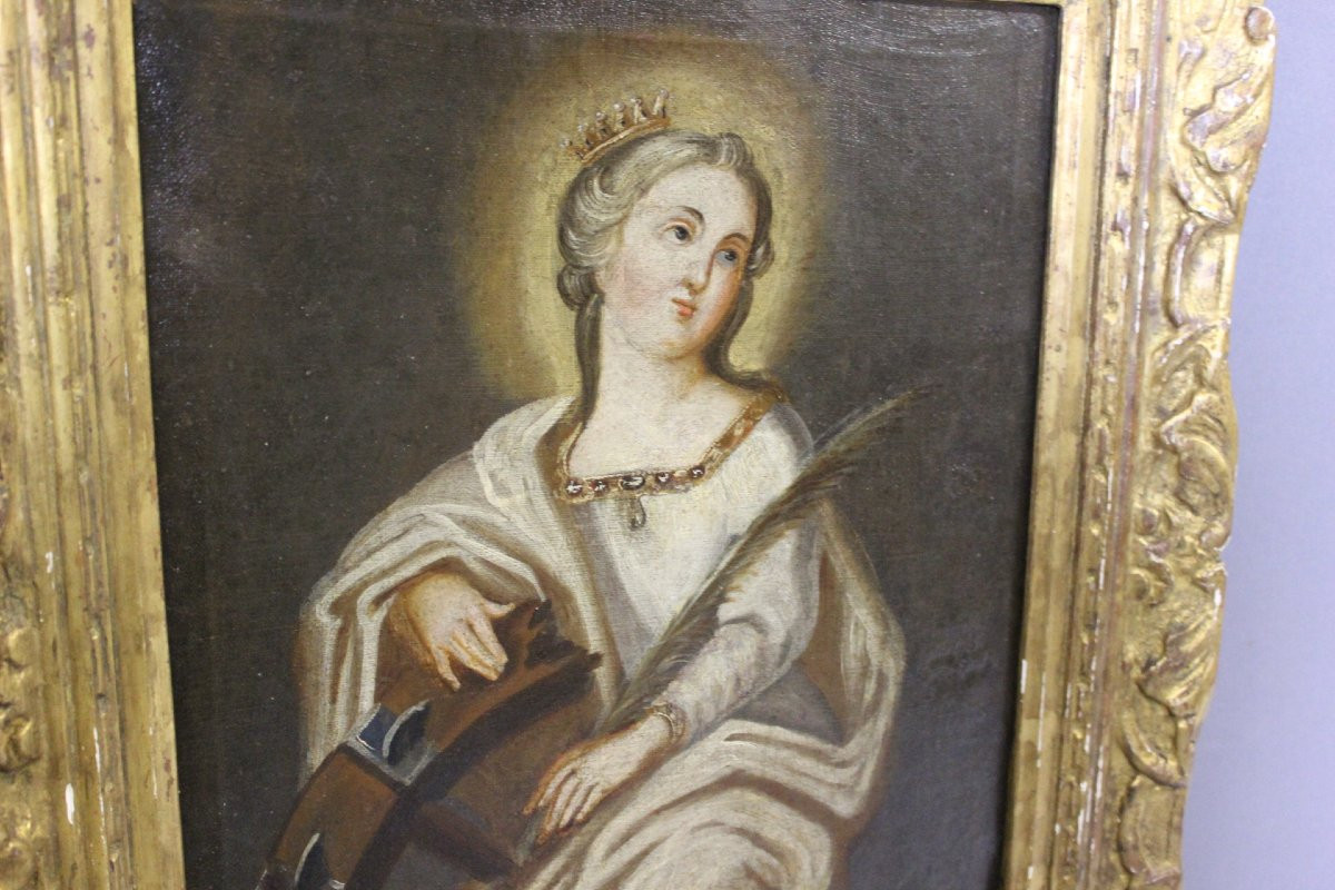 Huile sur toile " Sainte Catherine d'Alexandrie " fin du XVIII siècle -photo-4