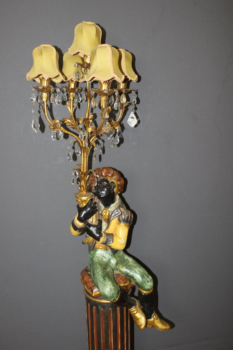 Nubien Porte Torchère en bois polychrome vers 1950-photo-1