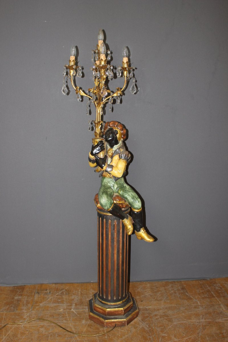 Nubien Porte Torchère en bois polychrome vers 1950-photo-2