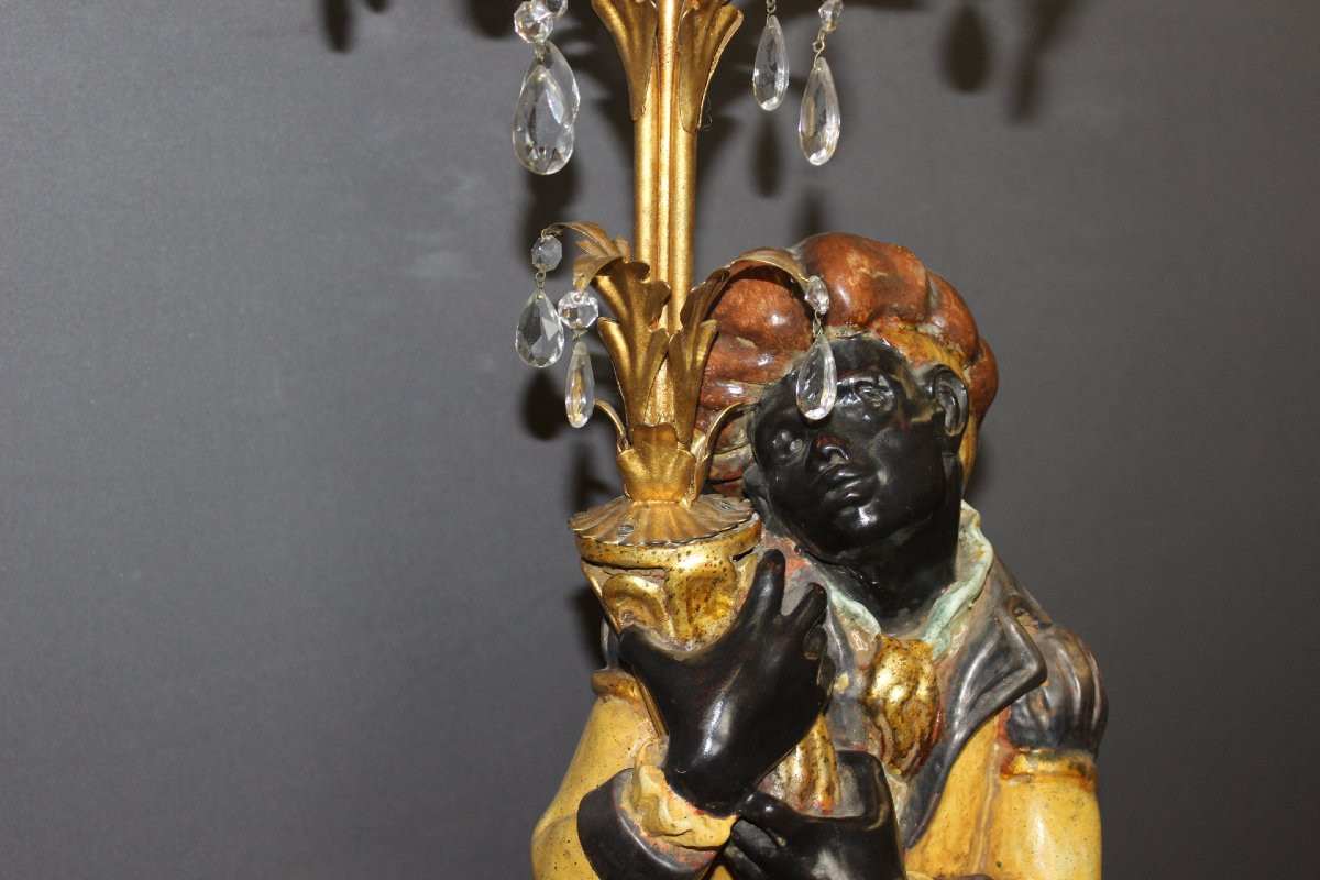 Nubien Porte Torchère en bois polychrome vers 1950-photo-3