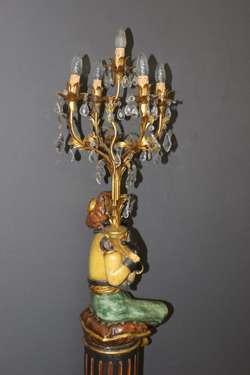 Nubien Porte Torchère en bois polychrome vers 1950-photo-4