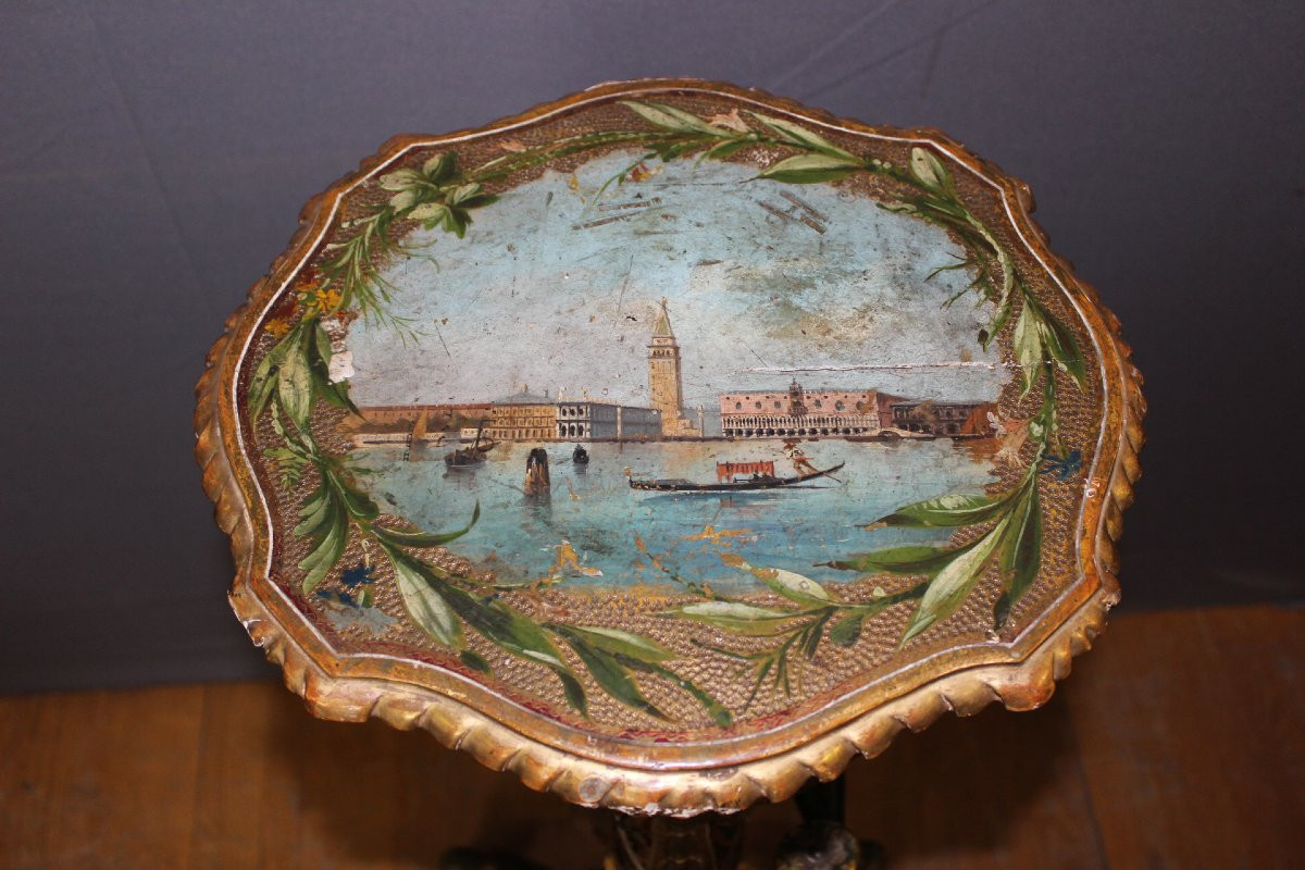 Venetian Side Table In Carved And Painted Wood, Italy, 19th Century -photo-3