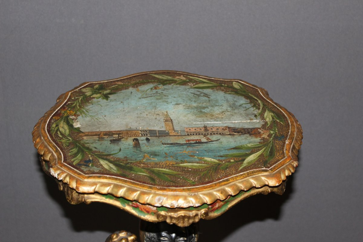 Venetian Side Table In Carved And Painted Wood, Italy, 19th Century -photo-1