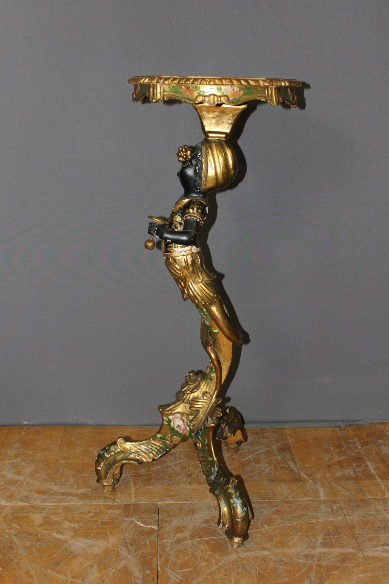 Venetian Side Table In Carved And Painted Wood, Italy, 19th Century -photo-4