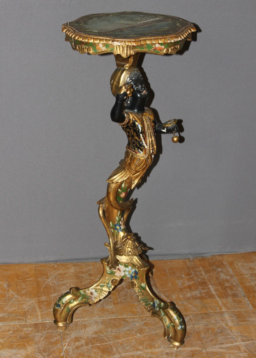 Venetian Side Table In Carved And Painted Wood, Italy, 19th Century 