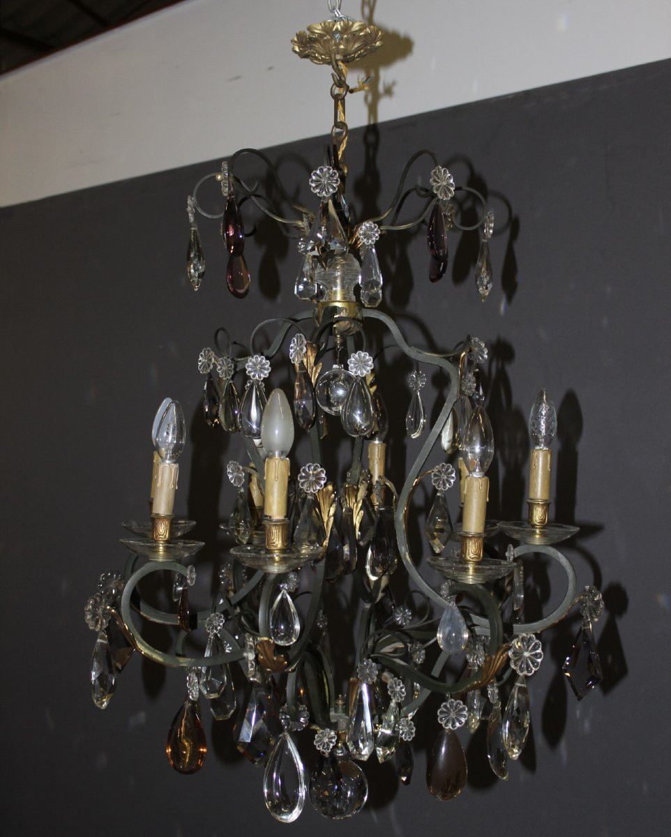 Lustre à Pampilles et Bronze , diamètre 66 cm , vers 1900-photo-2