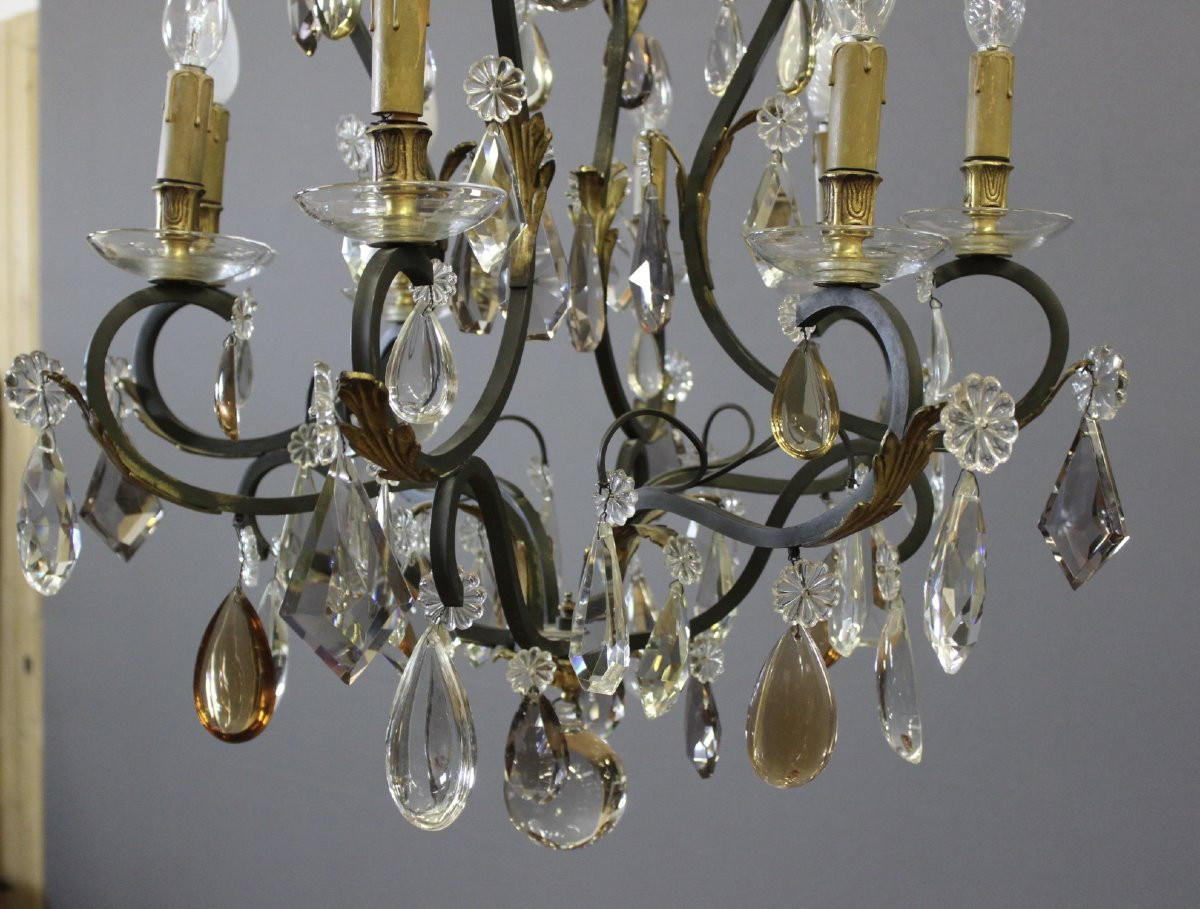 Lustre à Pampilles et Bronze , diamètre 66 cm , vers 1900-photo-3