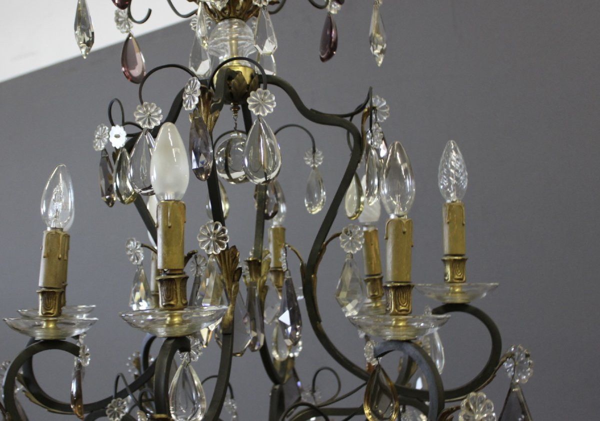 Lustre à Pampilles et Bronze , diamètre 66 cm , vers 1900-photo-4