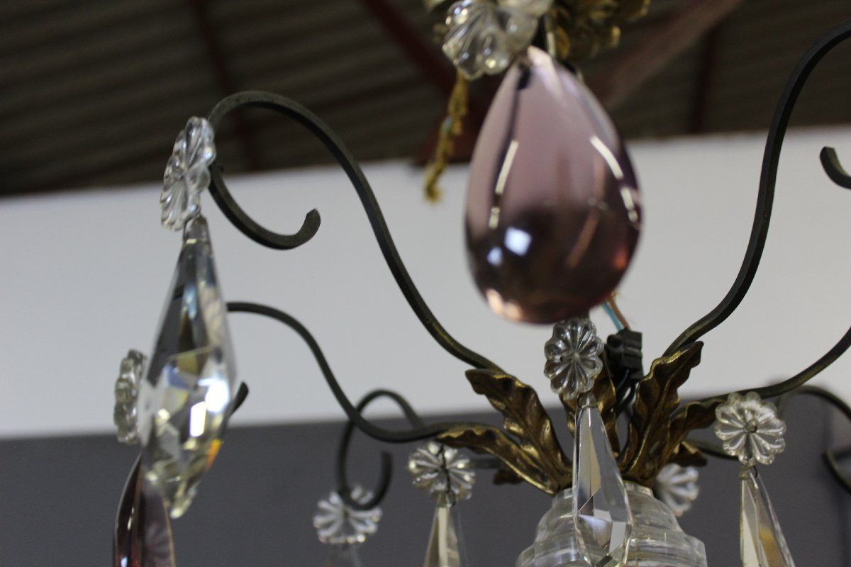 Lustre à Pampilles et Bronze , diamètre 66 cm , vers 1900-photo-1