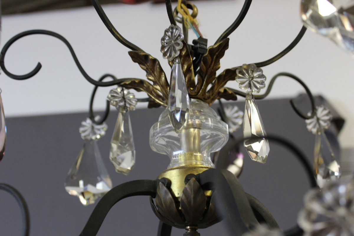 Lustre à Pampilles et Bronze , diamètre 66 cm , vers 1900-photo-2