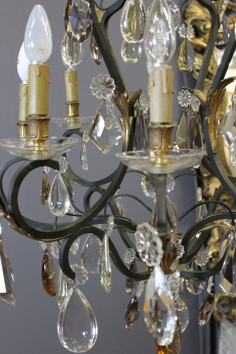 Lustre à Pampilles et Bronze , diamètre 66 cm , vers 1900-photo-3