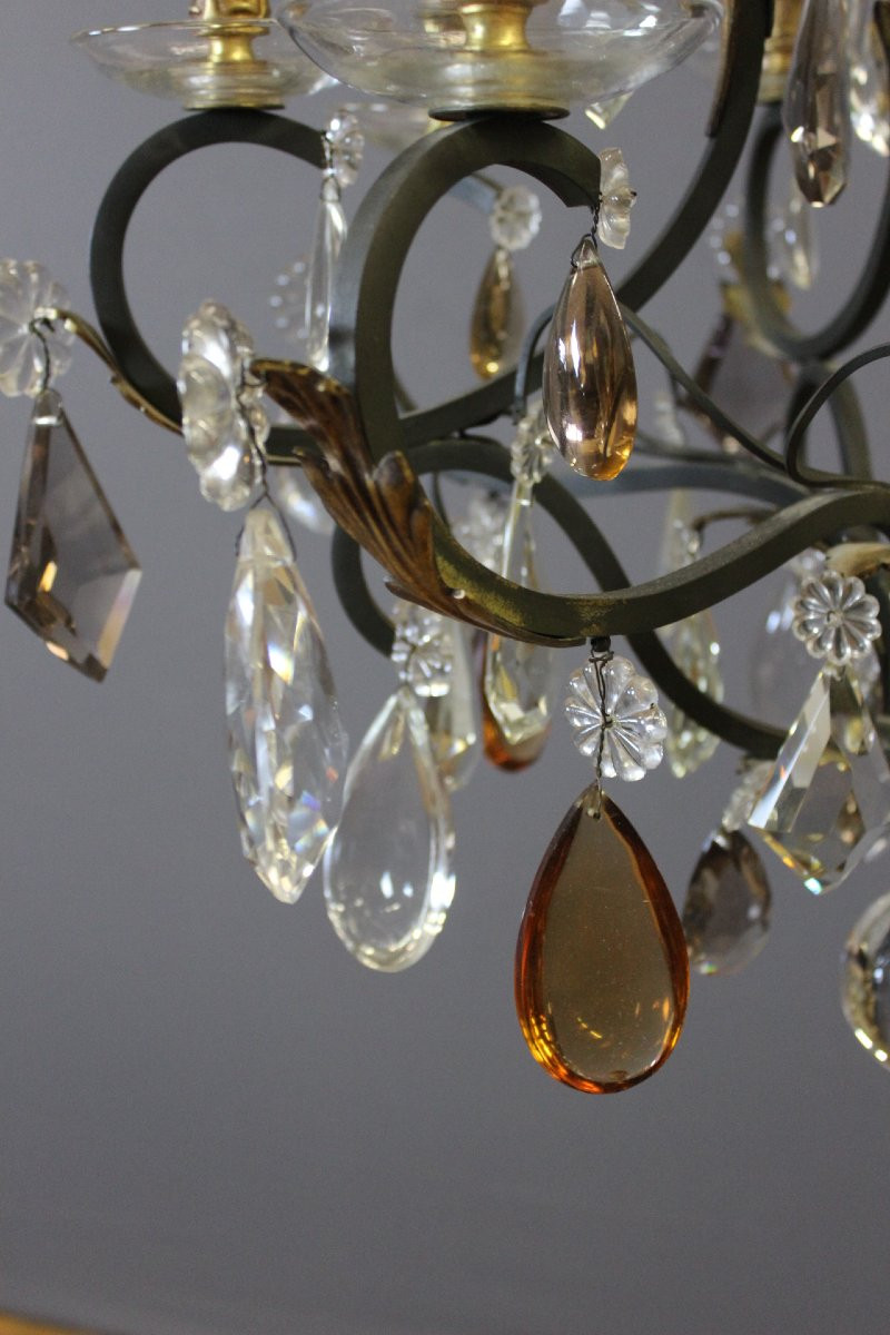 Lustre à Pampilles et Bronze , diamètre 66 cm , vers 1900-photo-4