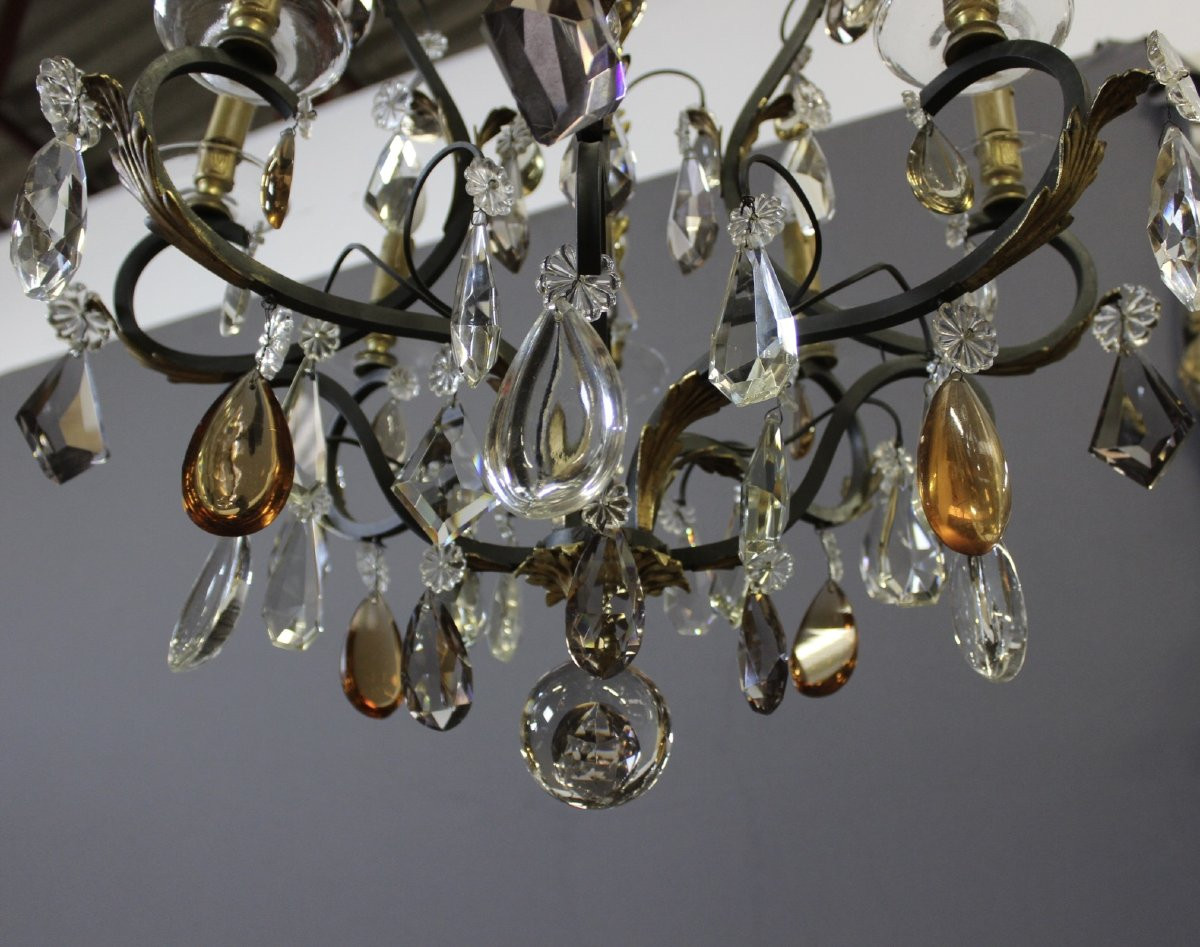 Lustre à Pampilles et Bronze , diamètre 66 cm , vers 1900-photo-5