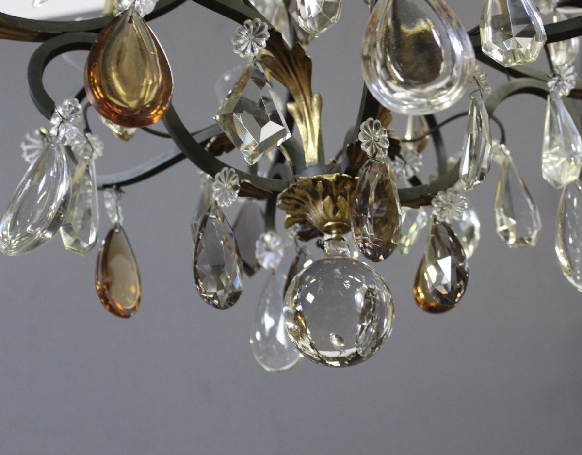 Lustre à Pampilles et Bronze , diamètre 66 cm , vers 1900-photo-6