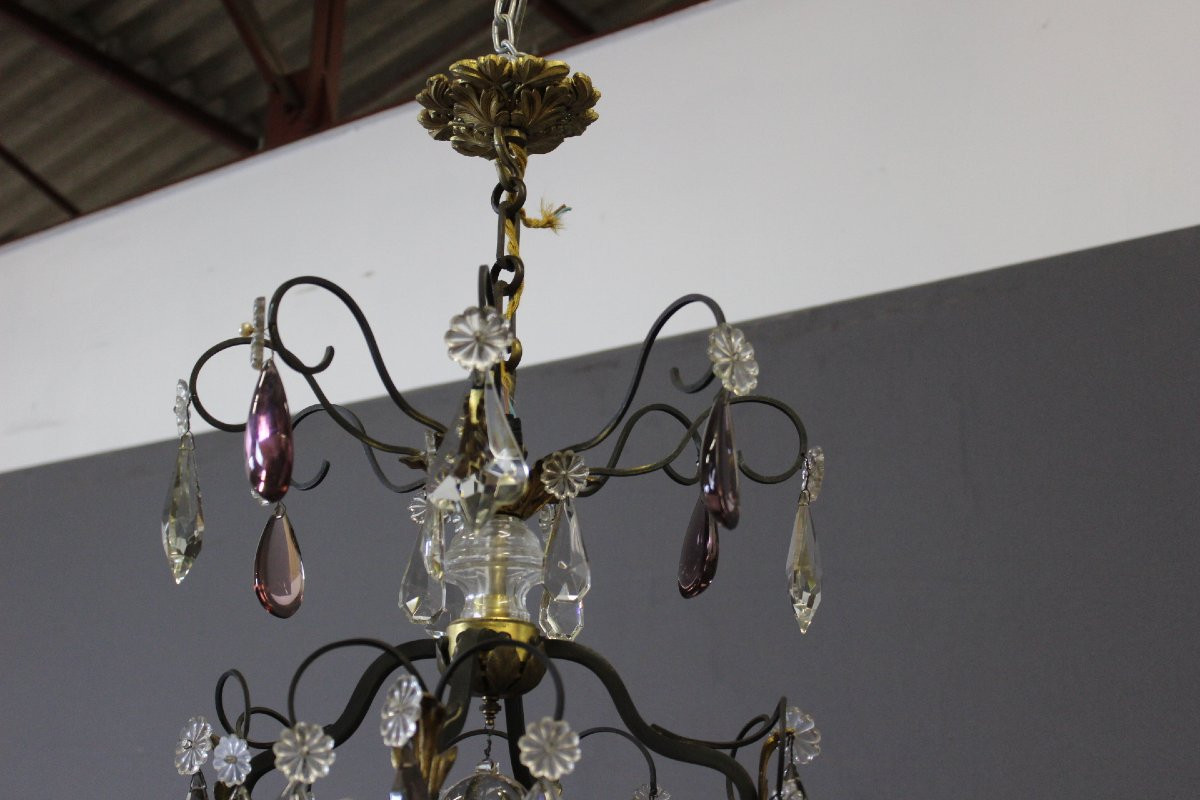 Lustre à Pampilles et Bronze , diamètre 66 cm , vers 1900-photo-7