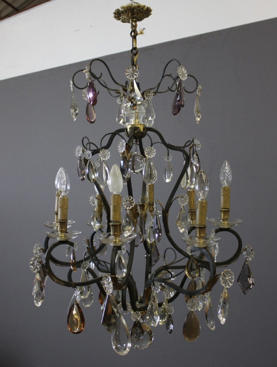 Lustre à Pampilles et Bronze , diamètre 66 cm , vers 1900