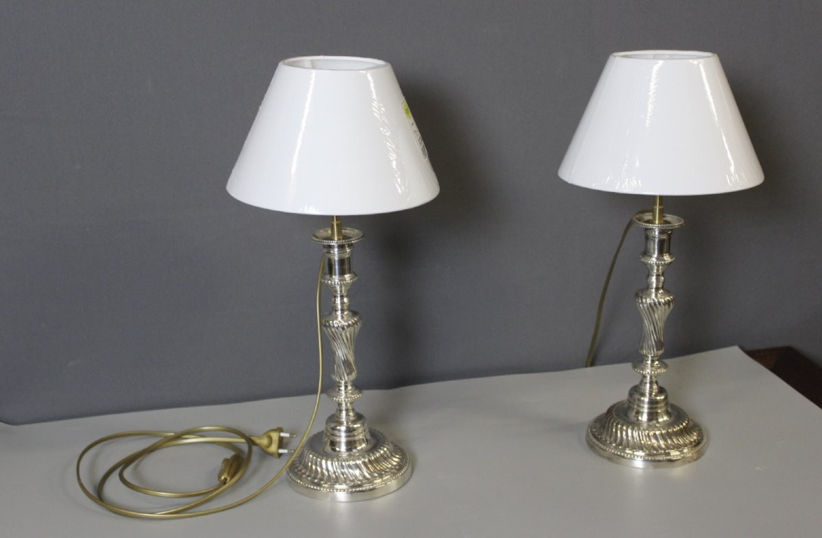 Pair Of Silvered Bronze Lamps Circa 1830-photo-6