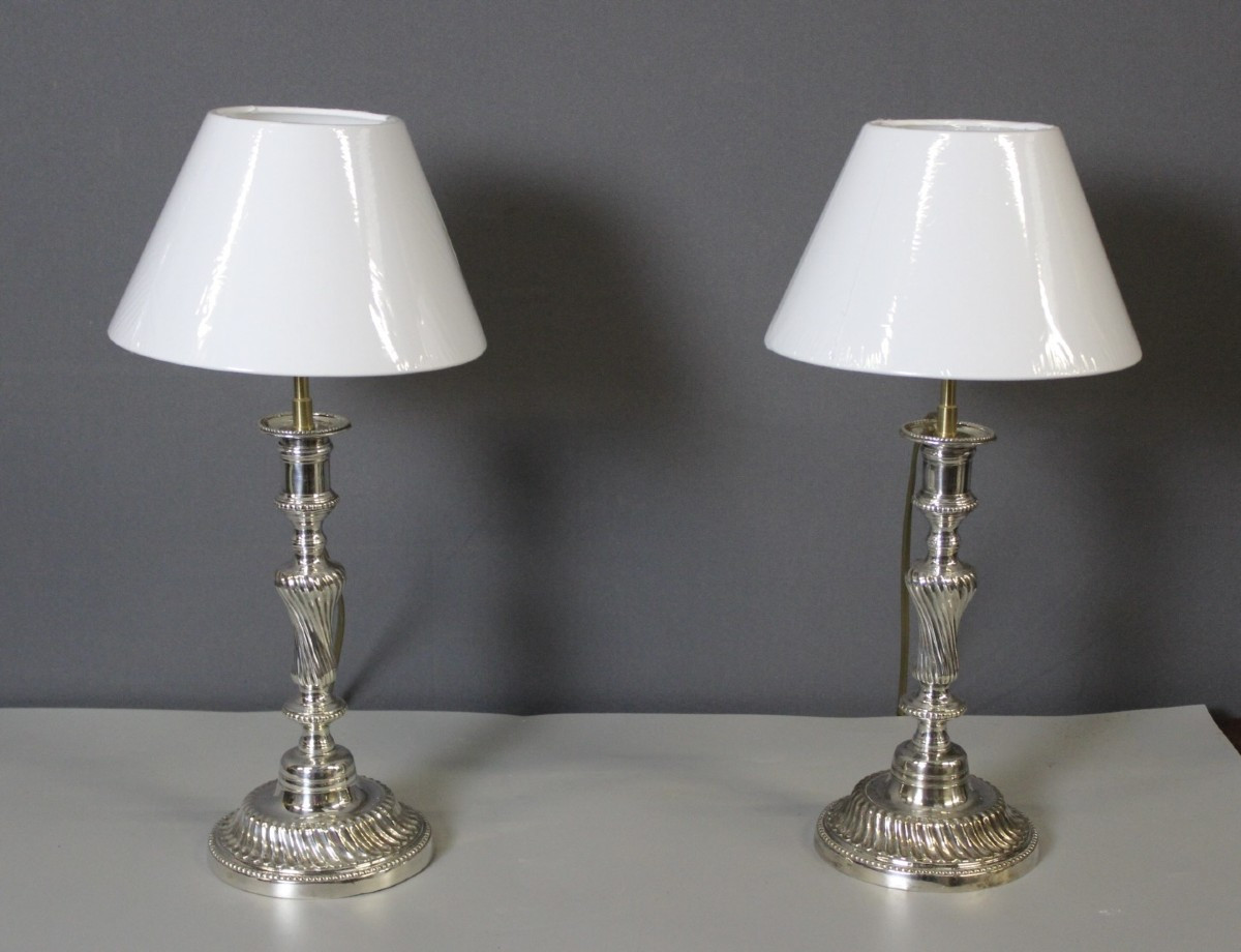 Pair Of Silvered Bronze Lamps Circa 1830
