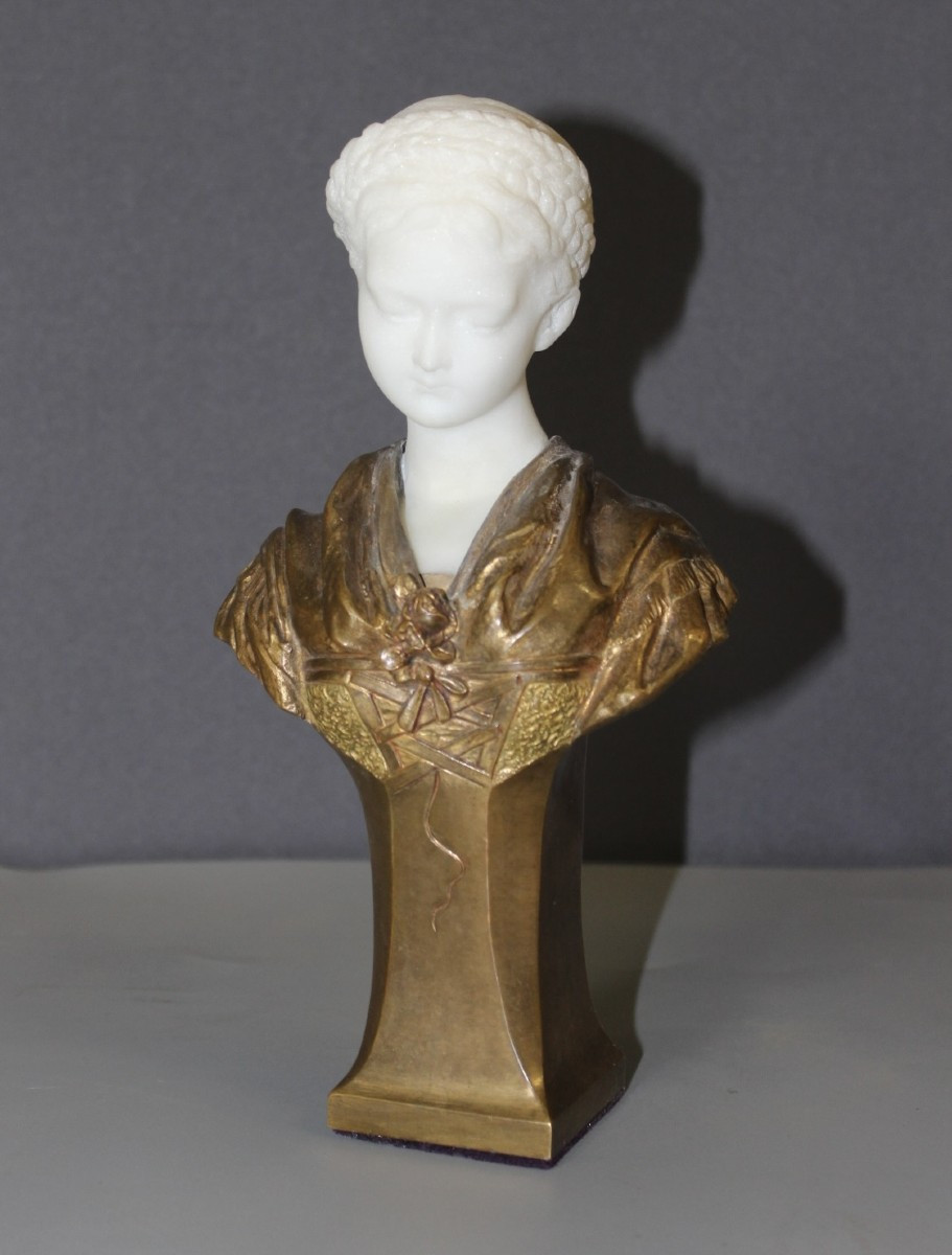 Bust Of A Young Woman In Bronze And Marble By Vordormayer