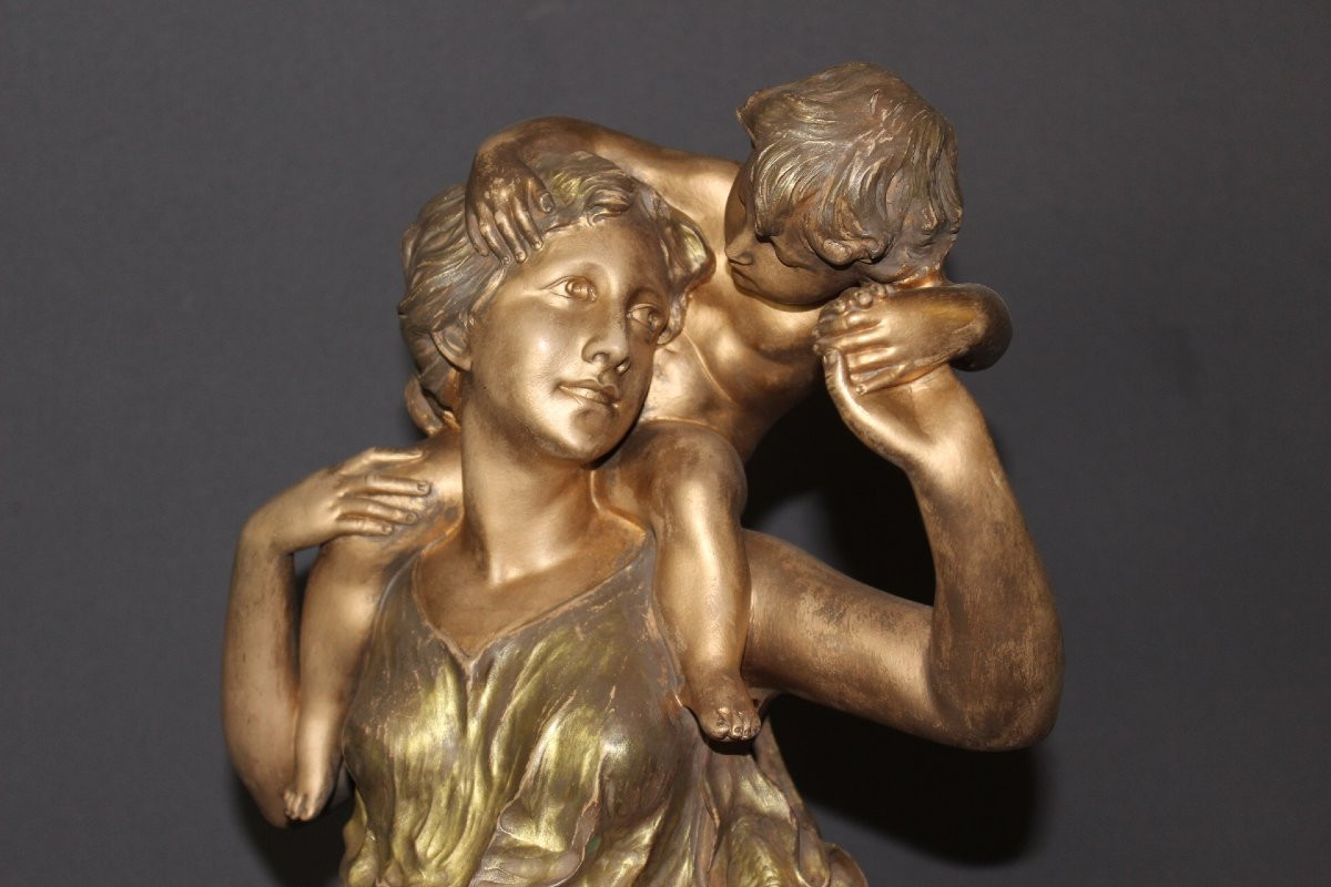 Terracotta, Mother And Child By Richard Aurili, Circa 1900-photo-2