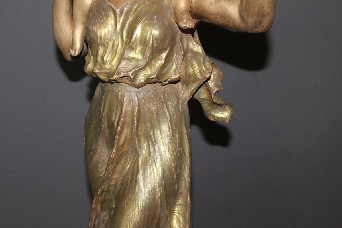 Terracotta, Mother And Child By Richard Aurili, Circa 1900-photo-3